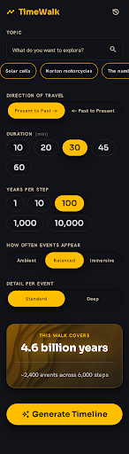 Choosing a topic and walk settings in TimeWalk