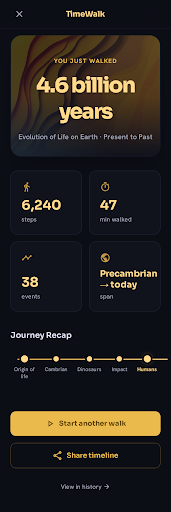 A completed TimeWalk journey recap