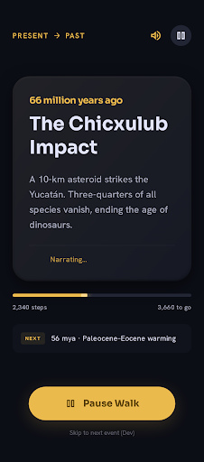 TimeWalk narrating the Chicxulub impact during a walk